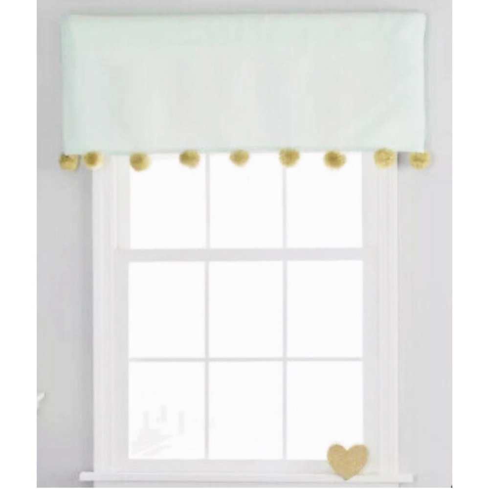 FRANK & LULU | Light Blue Valance with Gold Pom-Poms